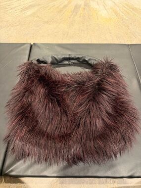 Sherry Cassin NEW YORK  Faux-fur & Brown red fur big Hobo bag